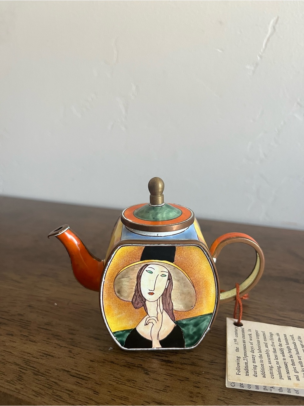 Kelvin Chen Hand-Painted Decorative Teapot in Orange and Green